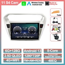 푸조 301 자동차 라디오 BT 멀티미디어 와이파이 QLED RDS 스테레오 AHD 무선 카플레이 안드로이드 9 인, 11 11 S4 CAM
