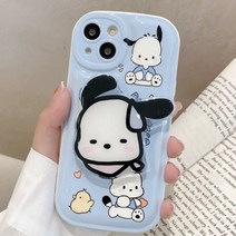 블루 해피 포차코 퍼피 쿠션 폰케이스 그립톡 아이폰호환 십삼미니/십사프로맥스/7/8/11/12/XR 전기종 아쿠아 봄여름 선물용 우정 절친 커플용 낙하방지