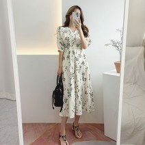 비니케이즈 드랑 플라워 스트링 브이넥 캉캉 맥시 롱 원피스 반팔 여름 휴양지 바캉스 호캉스 임부복