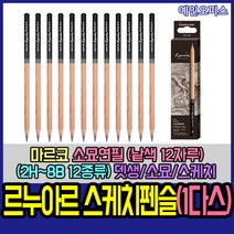 마르코 [마르코] 르누아르 스케치펜슬 낱색(1다스) 2H~8B 소묘연필 연필 스케치 뎃생 소묘 스케치연필 미술재료 미술연필, B(1다스)