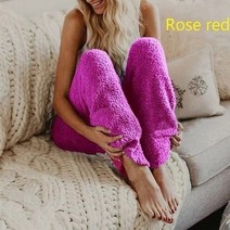 플란넬잠옷 두꺼운 바지 겨울 바닥 수면 라운지 여성 3564952630, XXXL, 자홍색