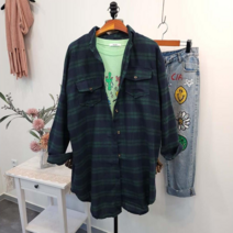 으르렁패치 롱 체크 셔츠