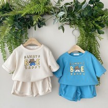 콩알옹알 해피 베어 여름 와플지 상하복 1세-7세 아기 유아 아동 여아 남아 반바지 등원룩 일상복
