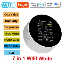 공기질 측정기 카운터기 Tuya-7 인 1 다기능 감지기 7 In PM2.5 CO2 온도 습도 AQI 대기 질 모니터, 한개옵션1