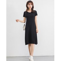 일자원피스 휴가지 여름하객 반팔 20대 블랙 집에서 편한 통 원피스