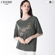 레코브 레코브(LECCOVE) 레이 플라워 레터링 스팽글 티셔츠 (택가격:49800원)