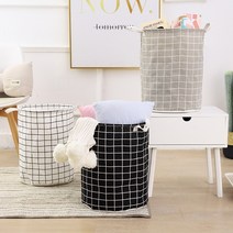 접이식 세탁물바구니 폴딩 빨래가방 패브릭 런드리백, 블랙체크
