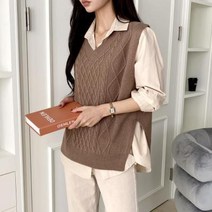 바보사랑 여자 클래식 피셔 옆트임 슬릿 니트 조끼.옷자락(무료배송)