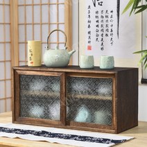 일본식 앤틱 원목 빈티지 그릇장 주방 수납장 그릇장식장 홈카페, 번트 파인 M