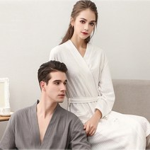 에뎀 호텔식 와플소재 사계절 부드러운 로브 샤워 목욕가운 잠옷 바스 봄 여름 여성 남성용 커플 3초 골프 유카타 침실, 1개, 가벼운 와플 샤워가운 그레이XL(여성77/남성)