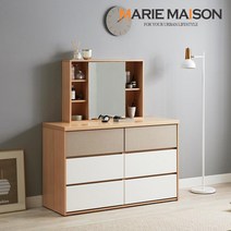 마리메종 뮤즈 빅와이드1200 3단 서랍장+슬라이딩거울, 메이플+화이트