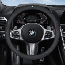 BMW 핸들커버 가죽 NEW 1 3 4 5 시리즈 X1 X2 X3 X4 X5 X6 X7, 03 레드블루 (BMW마크)