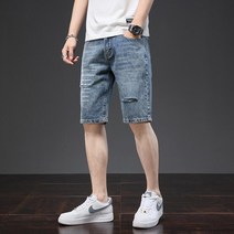 puildaug 데님 반바지 남성 여름 홀 캐주얼 남성 바지 느슨한 조커 바지 하이 스트리트 팬츠 착용