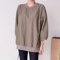 여성용 빅사이즈 오버핏 롱티 라운드 무지티 루즈핏 데일리룩 비파바스락7부맨투맨