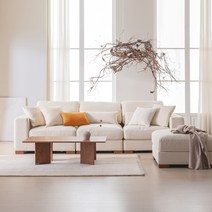 모떼 릴렉스 덕다운 패브릭 소파 4인 스툴포함, 크림아이보리