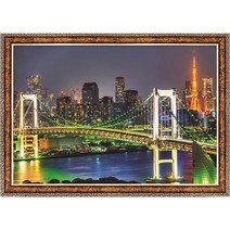 퍼즐코리아 레인보우 브릿지와 도쿄타워 야경 풍경 1000피스 직소퍼즐액자 PK1000-3134, 퍼즐+앤틱골드액자