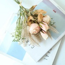 초등학생 졸업식 꽃다발 어린이집 학사모 실크 인공 구운 장미 꽃 웨딩 홈 가을 장식 부케 럭셔리, 01 샴페인