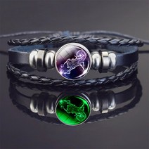 빛나는 전갈 팔찌 자리 보석 빛나는 조디악 로그인 꼰 가죽, 08 style 8_01 Black