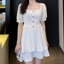 [예쁨시전] 청순 자수 스퀘어넥 반팔 미니 원피스