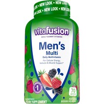 멀티비타민 Vitafusion 남성용 종합 비타민 구미 천연 베리 맛 - 150ct 2팩, [02] 70개(1팩)