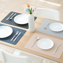 할메이드 사각형 조약돌 가죽 방수 식탁 테이블 매트 2P, 사각형(베이지)