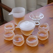 일본 내열유리 화사 다도세트 개완 쾌객배 공도배, 다관 + 숙우 + 거름망 + 찻잔 6P