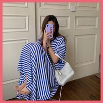 루즈핏 롱원피스 데일리 넉넉한 줄무늬 빅사이즈 여성 휴가룩 여자 여유 모던 스트라이프 여름