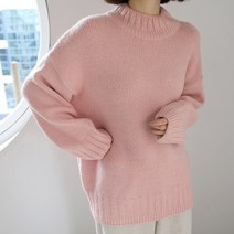 빼빼 여성용 울혼방 루즈핏 반목폴라 롱 니트티셔츠