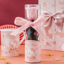 HelloKitty 만화 머그잔 뚜껑 불멸의 꽃 뼈 도자기 컵 세트 상자 추수 감사절 선물 실용적인, [02] 블랙 프리저브드 플라워 + 세라믹 컵 선물 상