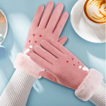 SINPAID 여성 겨울 털 장갑 손가락 터치 스마트폰 방한 등산 여자 자수, 핑크
