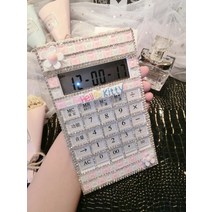 여성스러운 귀여운 블링블링 비즈 큐빅 핸드폰 크기 계산기 휴대용계산기 캐릭터 전자계산기 여자친구 선물용 소품, B.플라워 핑크 화이트 큐빅 (음성)