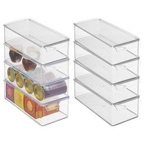 MDesign 주방 식료품 저장실 캐비닛 냉장고 및 냉동고용 뚜껑과 전면 손잡이가 있는 슬림 플라스틱 식품 보관 용기 통 - 간식 농산물 야채 파스타 음료 정리함 8팩 투명5113
