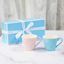 Wedgwood 영국 웨지 우드 홀리데이 라즈베리 축제 세라믹 물 컵 머그 잔 선물 상자, 핑크 + 블루 페어 기프트 박스