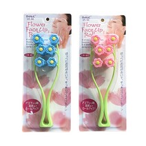 라이프팝 1+1 플라워 3단 페이스롤러 괄사 얼굴마사지, 블루+핑크