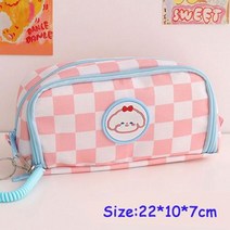 투명 격자 무늬 스타일 대용량 연필 케이스 문구 상자 일본과 한국 학습 학생 용품, Zipper Pink