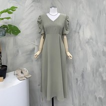[행복여] 아르망 셔링 퍼프 브이넥 플레어 원피스