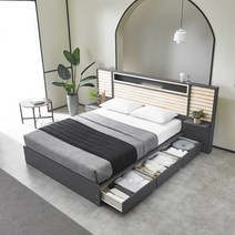 TP984 LED조명 원목 서랍 수납형 라지킹 침대 GH500-1, 사이드패널(패널+협탁)추가 1EA, 다크그레이