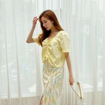 마롱패션 셔링 프릴 스트링 여름 블라우스