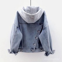 여성 빅포켓 데님 숏코트 봄가을 청 자켓 오버핏 후드 점퍼