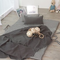 준앤종 프리미엄 피그먼트워싱 순면 신생아 침대 양면패드/안전가드, 3중 거즈이불, 단일사이즈, 차콜