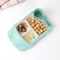 피치애플 유아 어린이 식기 공룡 자동차 나눔 접시 식판, 그린