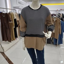 막스카라 스트라이프 배색 라운드 셔츠