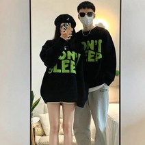 JUST FEEL!NG 기모커플맨투맨 커플 라운드넥 기모 두꺼운 하프 루즈핏 무지 뽀글이 영문 레터링 커플티