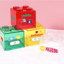 아크릴 블럭 사각 돼지 저금통+스티커 3종, 투명