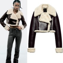 ZARA 크롭 에코 레더 퍼 무스탕 숏 가죽 라이더 자켓