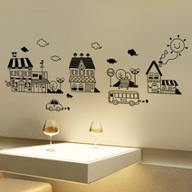 큐데코 셀프인테리어 포인트스티커, 마을-3 -블랙