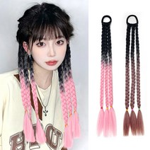 블레룰 땋은머리 글레이즈 가발 헤어끈 붙임머리, 블랙