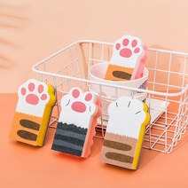 ASSARE 고양이 발바닥 모양 수세미 3p세트 귀여운 동물 캐릭터 스펀지, 노랑3P