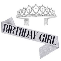 에브리띵스마일 티아라 왕관 생일축하 어깨띠 생일파티 장식 소품 파티용품 세트, 1세트, 06. 실버 걸