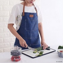 가죽패치 바리스타 앞치마, 블랙